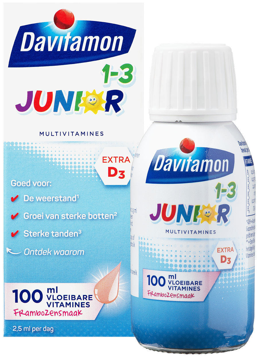Davitamon Junior Vloeibare vitamines Verpakking totaal