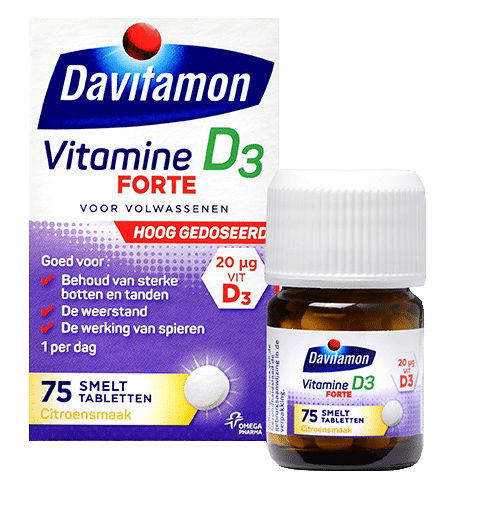Davitamon Vitamine D3 Forte Smelttabletten Verpakking totaal