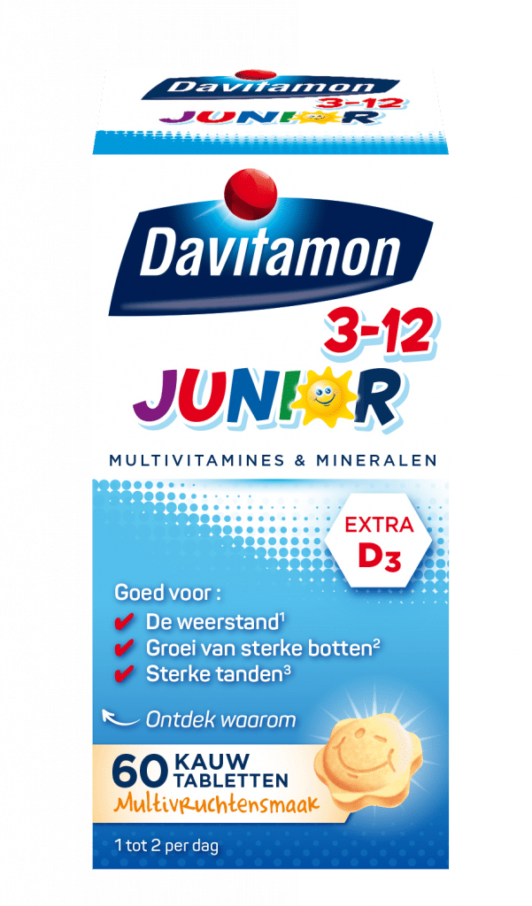 Davitamon Junior multifruit Kauwtabletten Verpakking