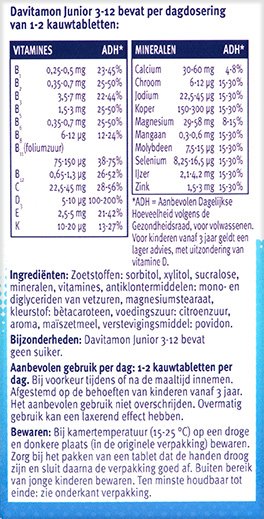 Davitamon Junior multifruit Kauwtabletten Ingredienten