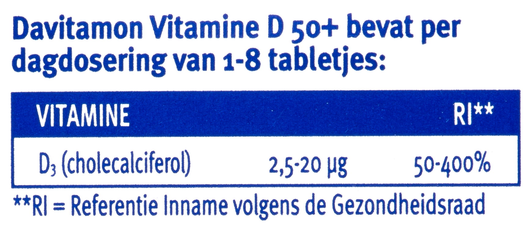 Davitamon Vitamine D50+ - dagdosering tabletjes