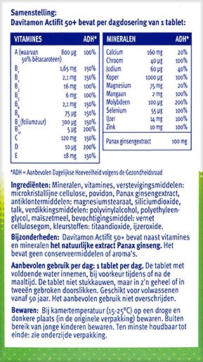 Davitamon Actifit 50+ Tabletten Ingrediënten