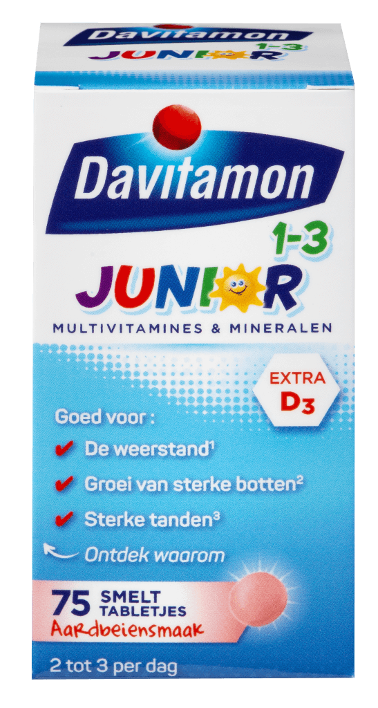 Davitamon Junior 1-3 75 smelttabletjes aardbeiensmaak