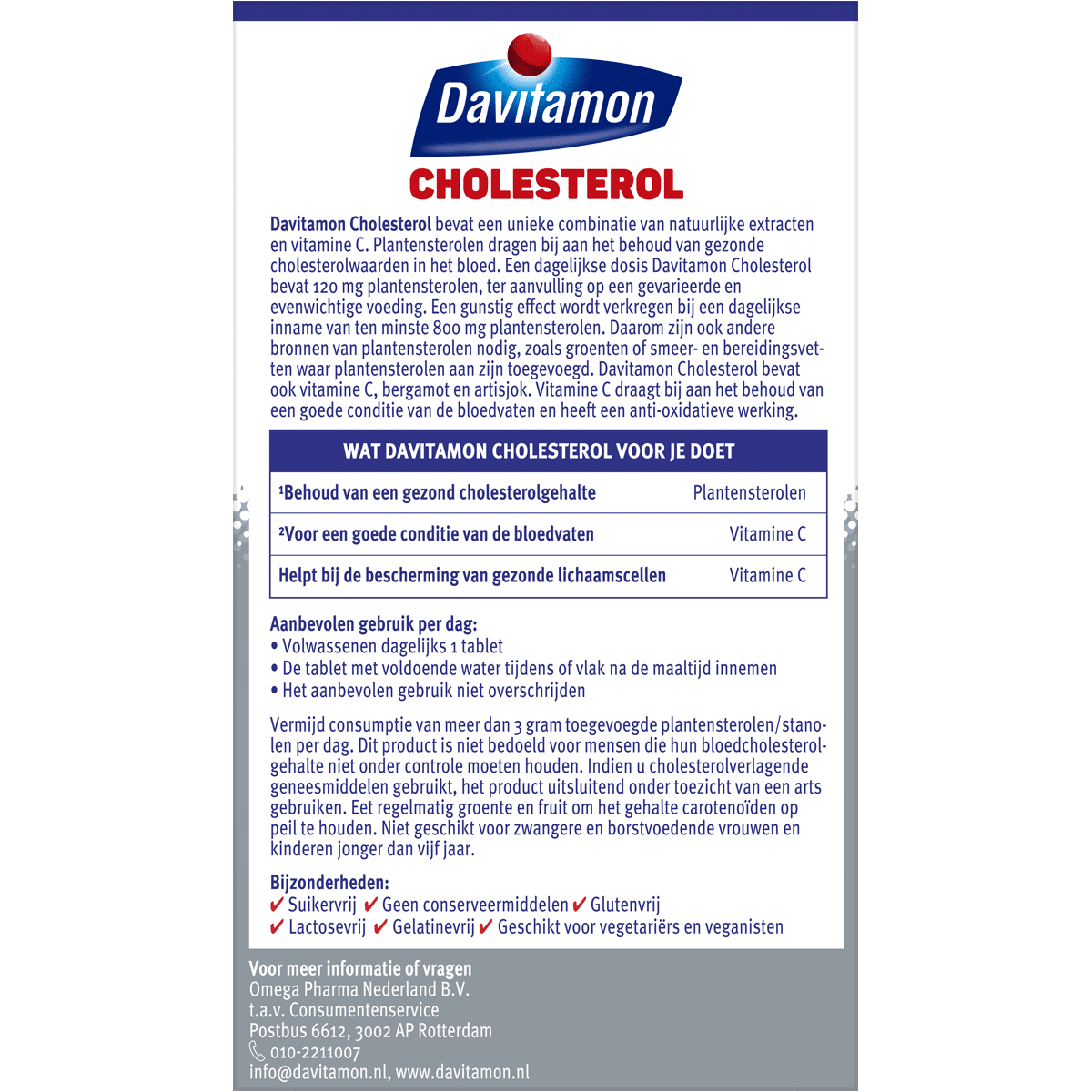 Achterzijde verpakking Davitamon Cholesterol voor volwassenen